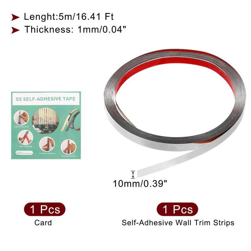 16.4ft x 0.39" Wall Molding Trim, Mirror Finish Metal Strip Trim, Silver