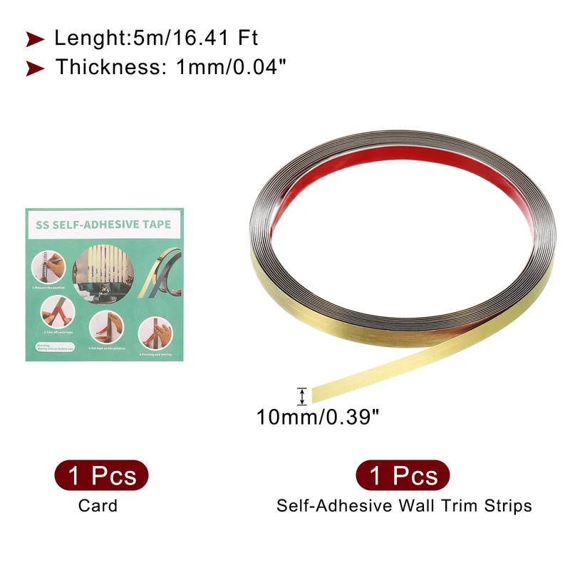 16.4ft x 0.39" Stainless Steel Mirror Finish Metal Strip Trim, Gold