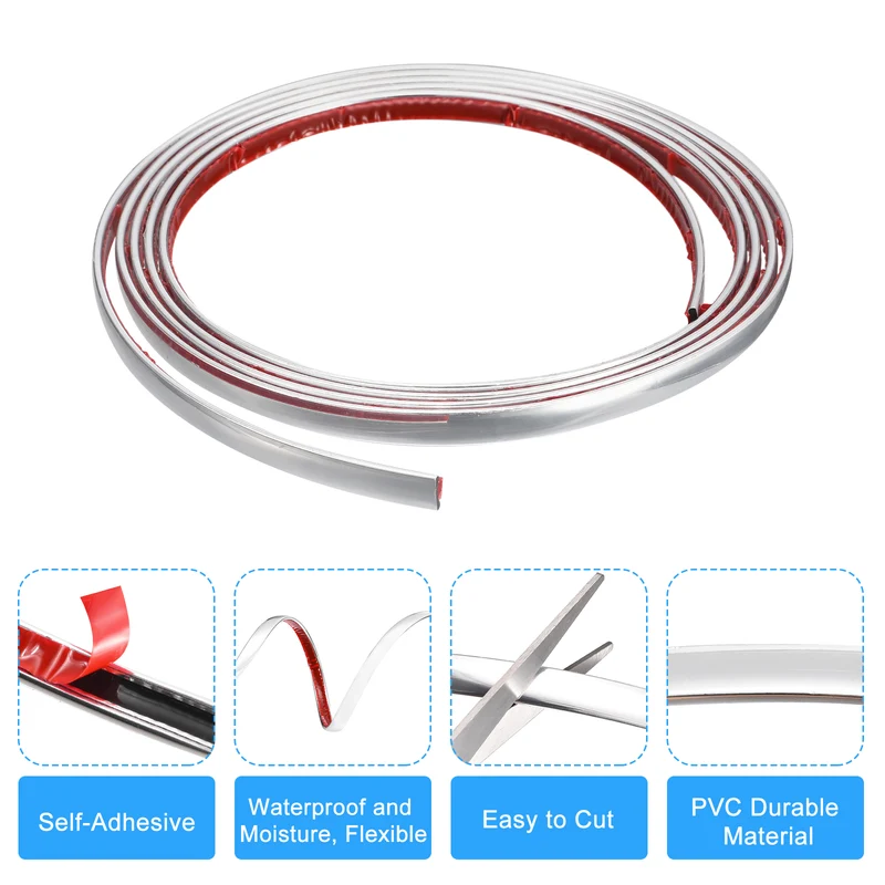 8Ft x 0.39Inch Flexible Molding Trim Self Adhesive (Bright Silver)