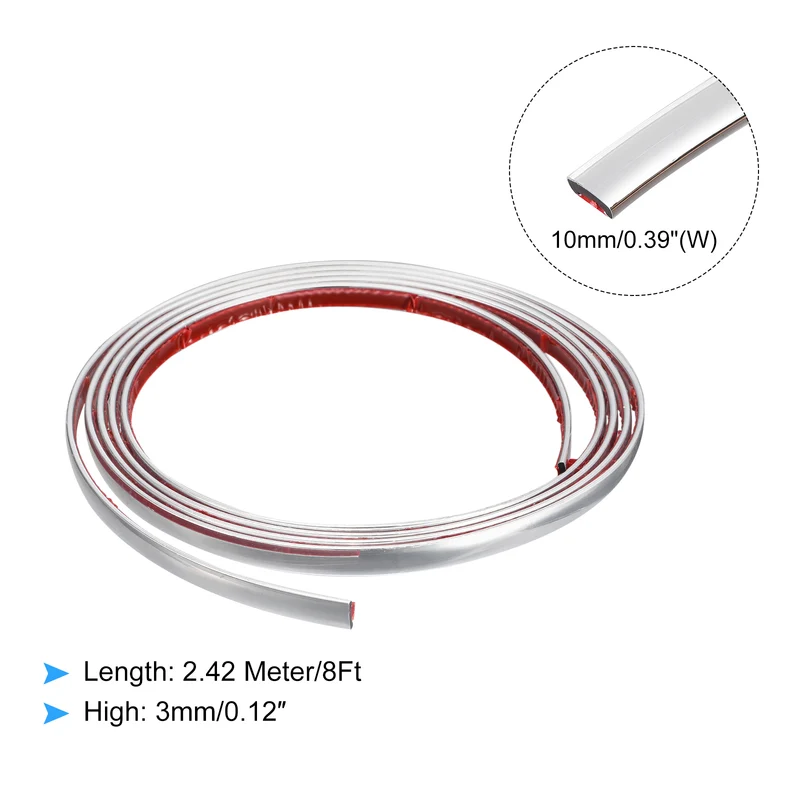 8Ft x 0.39Inch Flexible Molding Trim Self Adhesive (Bright Silver)