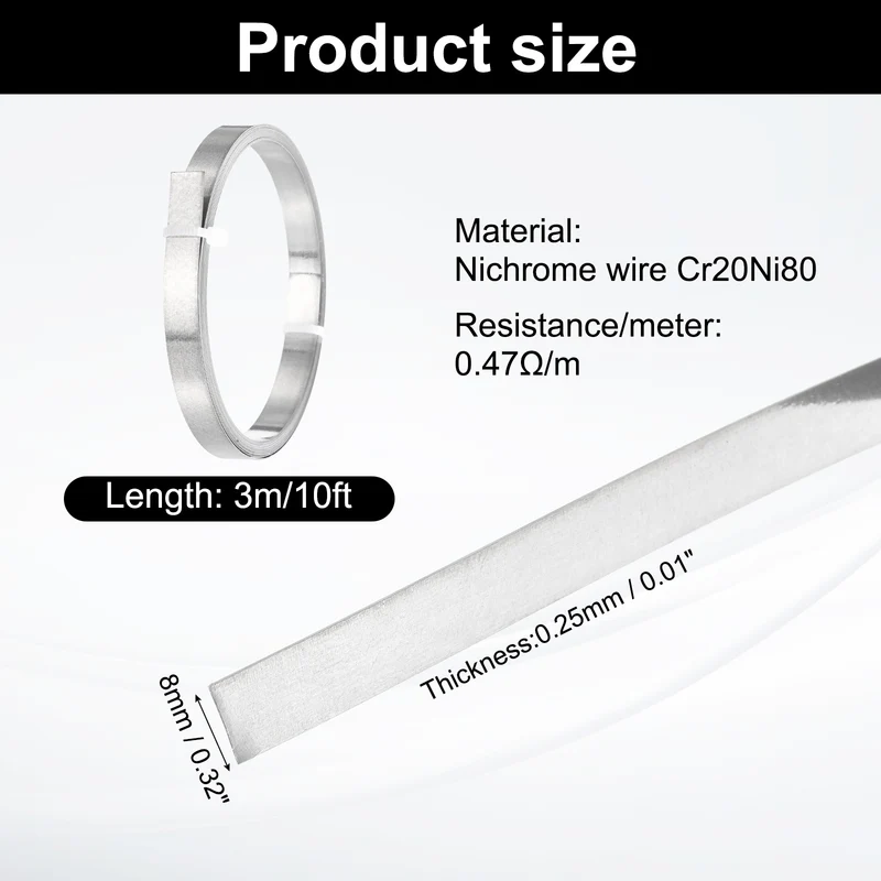 10ft Nichrome Flat Wire Ni80 Electric Resistance Wire 0.010"x0.32", for DIY