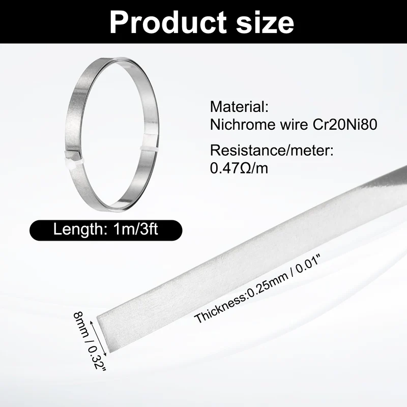 3ft Nichrome Flat Wire Ni80 Electric Resistance Wire 0.010"x0.32", for DIY