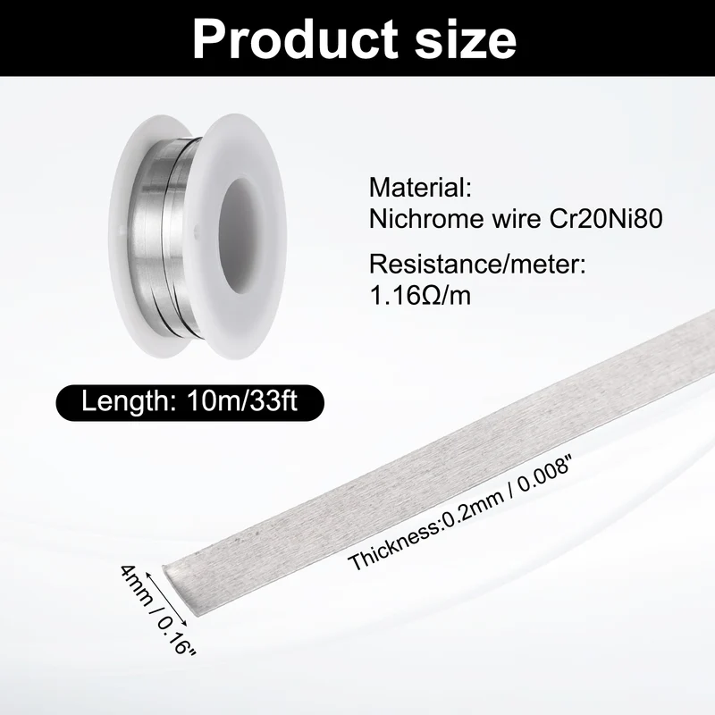 33ft Nichrome Flat Wire Ni80 Electric Resistance Wire 0.008"x0.16", for DIY