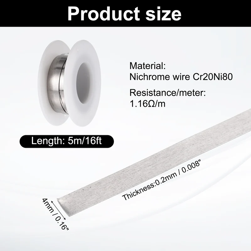 16ft Nichrome Flat Wire Ni80 Electric Resistance Wire 0.008"x0.16", for DIY