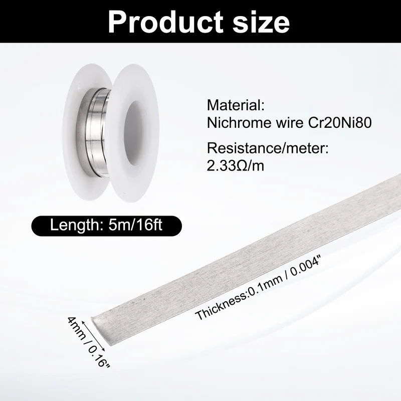 16ft Nichrome Flat Wire Ni80 Electric Resistance Wire 0.004"x0.16", for DIY