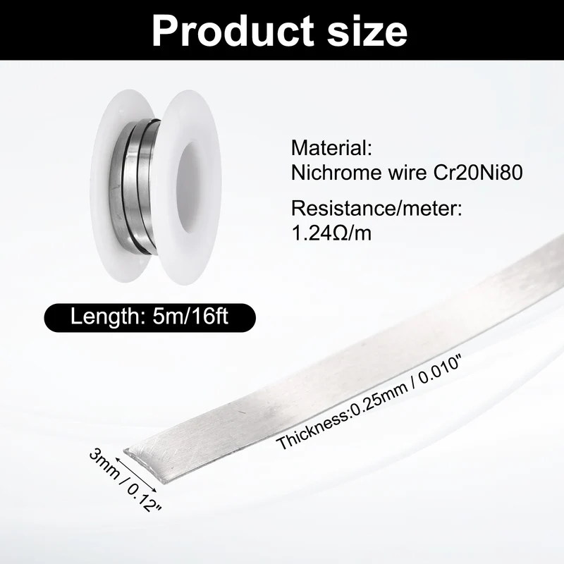 16ft Nichrome Flat Wire Ni80 Electric Resistance Wire 0.010"x0.12", for DIY