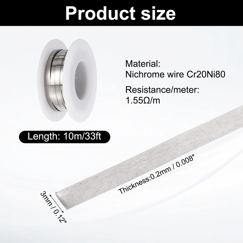 33ft Nichrome Flat Wire Ni80 Electric Resistance Wire 0.008"x0.12", for DIY