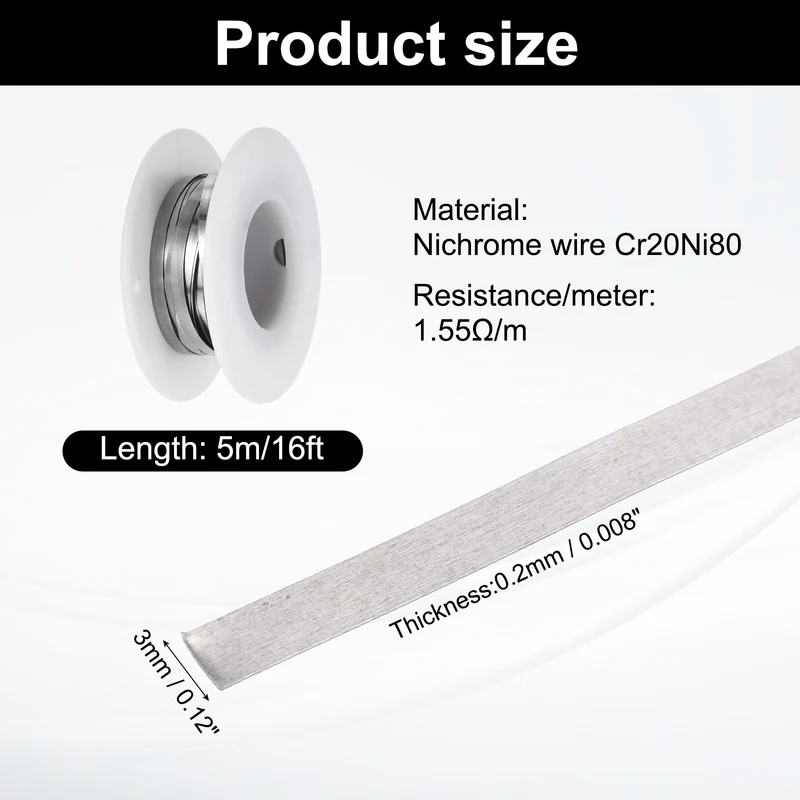 16ft Nichrome Flat Wire Ni80 Electric Resistance Wire 0.008"x0.12", for DIY