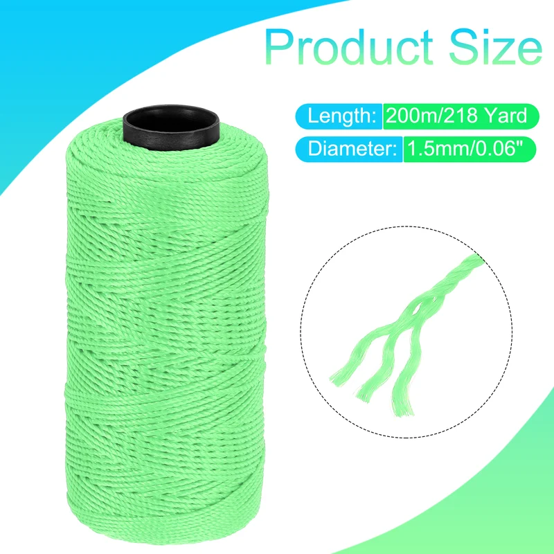 Nylon String 3 Strands Twisted Mason Line 1.5mm x 218 Yards, Light Green