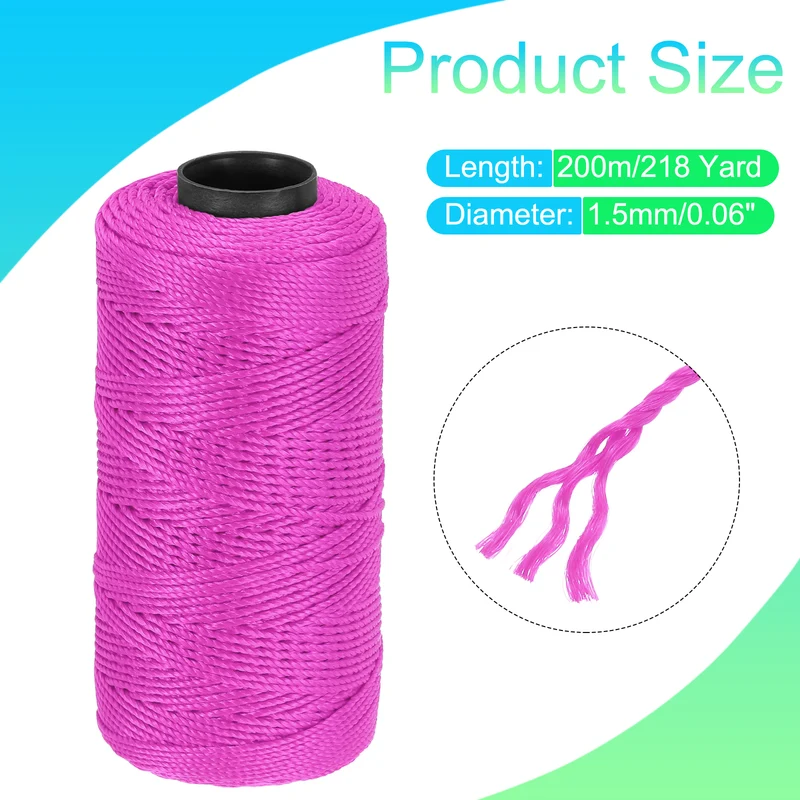 Nylon String 3 Strands Twisted Mason Line 1.5mm x 218 Yards, Rose Red
