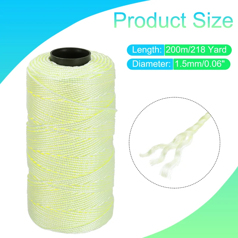 Nylon String 3 Strands Twisted Mason Line 1.5mm x 218 Yards, Light Yellow