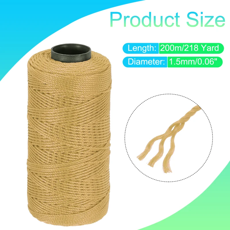 Nylon String 3 Strands Twisted Mason Line 1.5mm x 218 Yards, Khaki