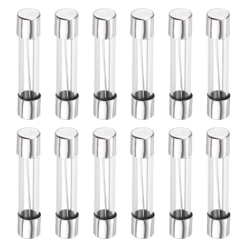 12Pcs 30A 32VDC Glass Fuse 6x32mm Slow Blow Time Delay Automotive Fuse