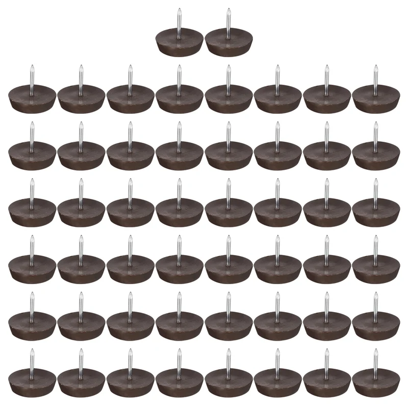 50Pcs Nail-On Furniture Glides 21mm Dia Chair Leg Floor Protectors Brown