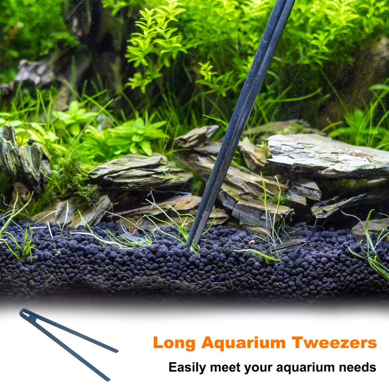 Long Aquarium Tweezers 11.42" Stainless Steel & Silicone Aquarium Tools, Blue