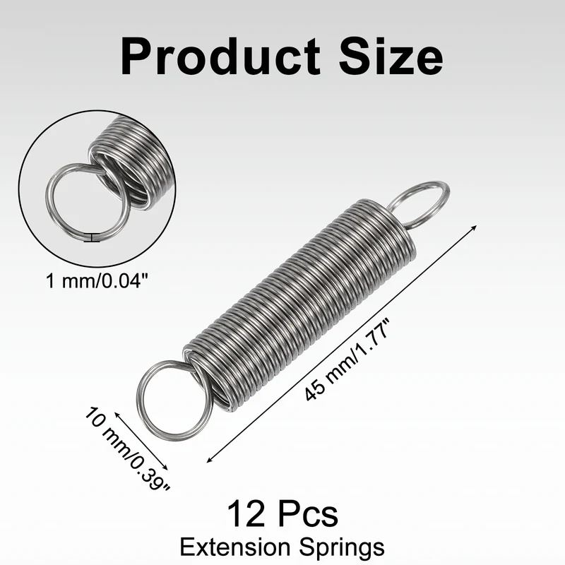 12pcs Extension Springs,0.04"x0.39"x1.97" 304 Stainless Steel Spring
