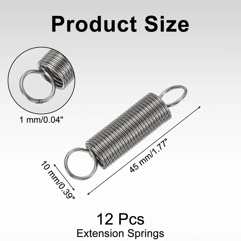 12pcs Extension Springs,0.04"x0.39"x1.77" 304 Stainless Steel Spring