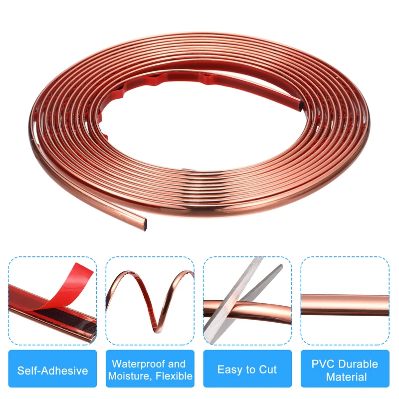 16.4Ft x 0.31 Inch Flexible Molding Trim Self Adhesive Rose Gold