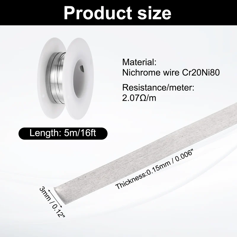 16ft Nichrome Flat Wire Ni80 Electric Resistance Wire 0.006"x0.12", for DIY