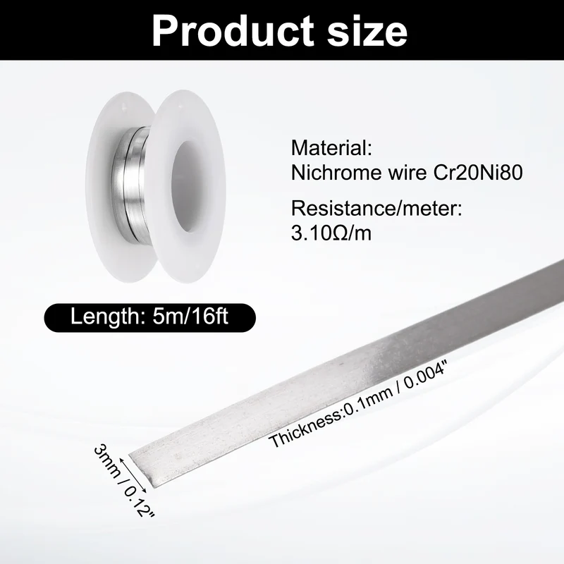 16ft Nichrome Flat Wire Ni80 Electric Resistance Wire 0.004"x0.12", for DIY