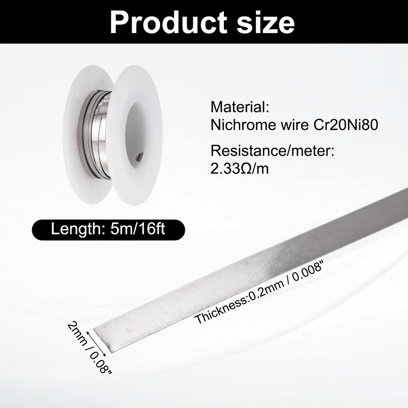 16ft Nichrome Flat Wire Ni80 Electric Resistance Wire 0.008"x0.08", for DIY