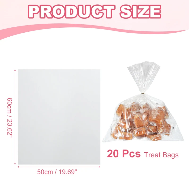 Treat Bags 20 Pcs 23.7x19.7 Inch Candy Gift Bags with Twist Ties Clear