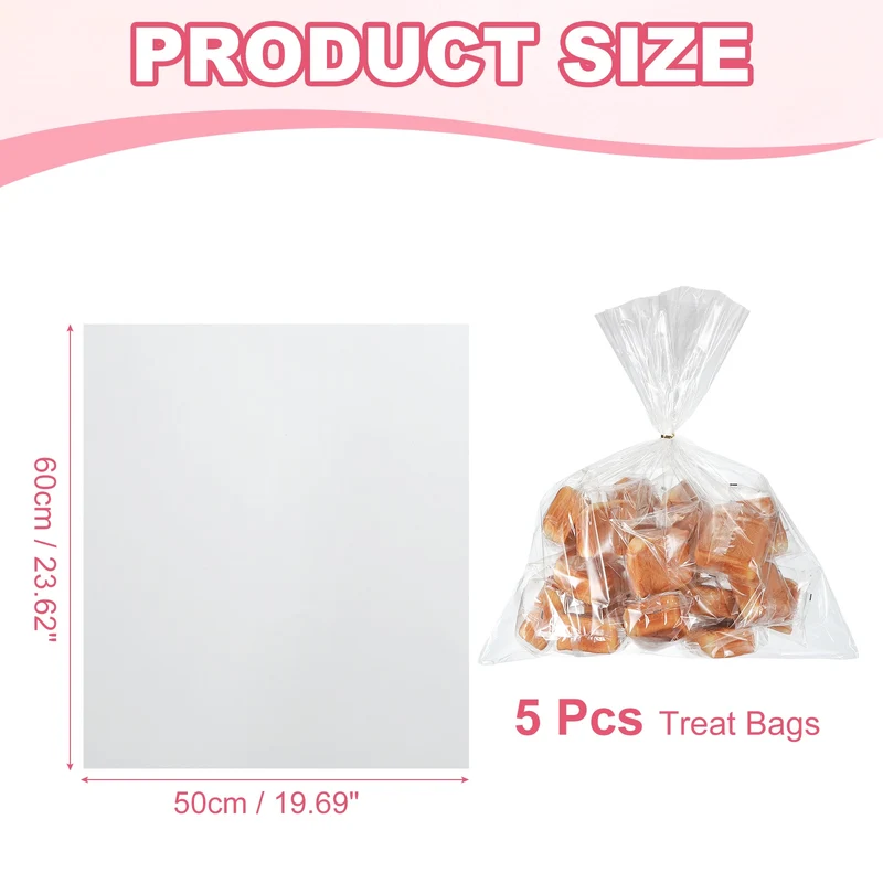 Treat Bags 5 Pcs 23.7x19.7 Inch Candy Gift Bags with Twist Ties Clear