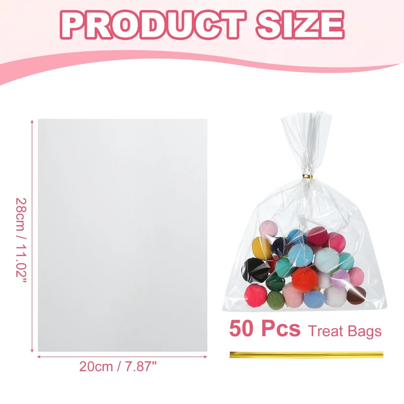 Treat Bags 50 Pcs 11x8 Inch Candy Gift Bags with Twist Ties Clear
