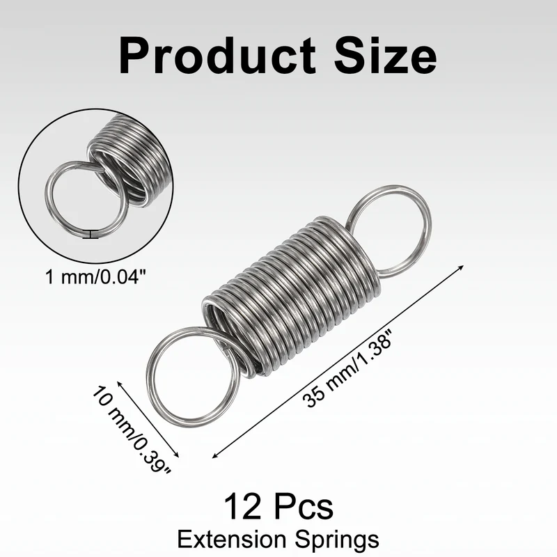 12pcs Extension Springs,0.04"x0.39"x1.38" 304 Stainless Steel Spring