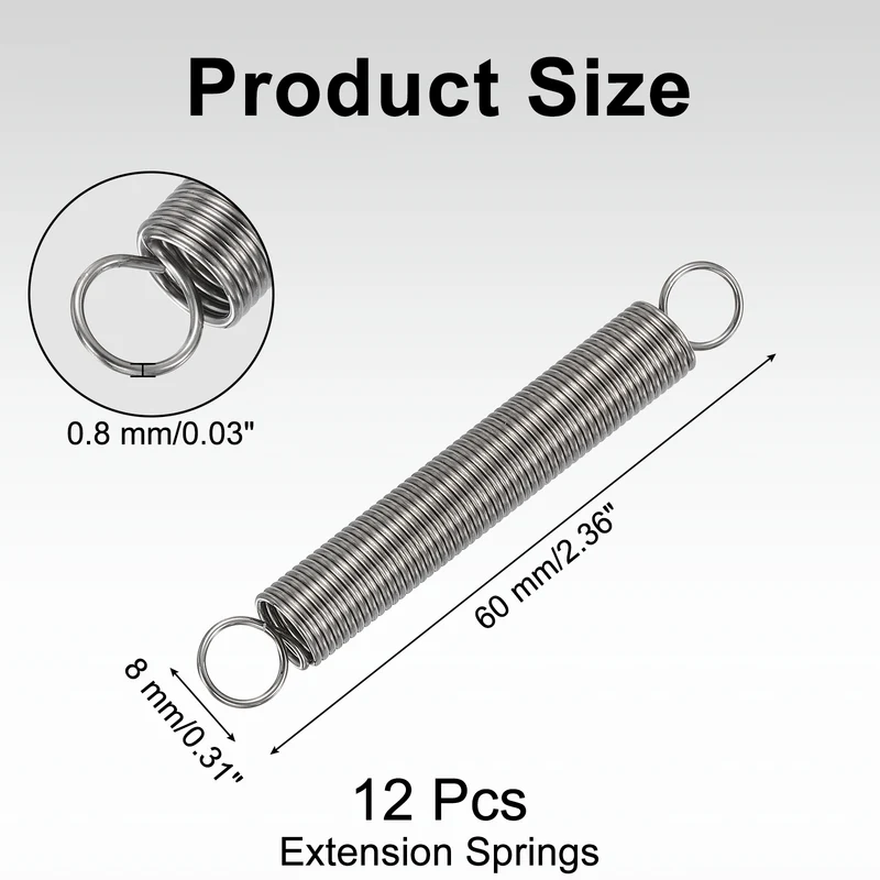 12pcs Extension Springs,0.03"x0.31"x2.36" 304 Stainless Steel Spring
