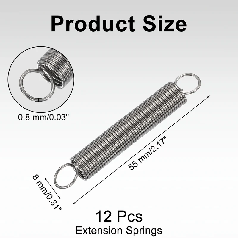 12pcs Extension Springs,0.03"x0.31"x2.17" 304 Stainless Steel Spring