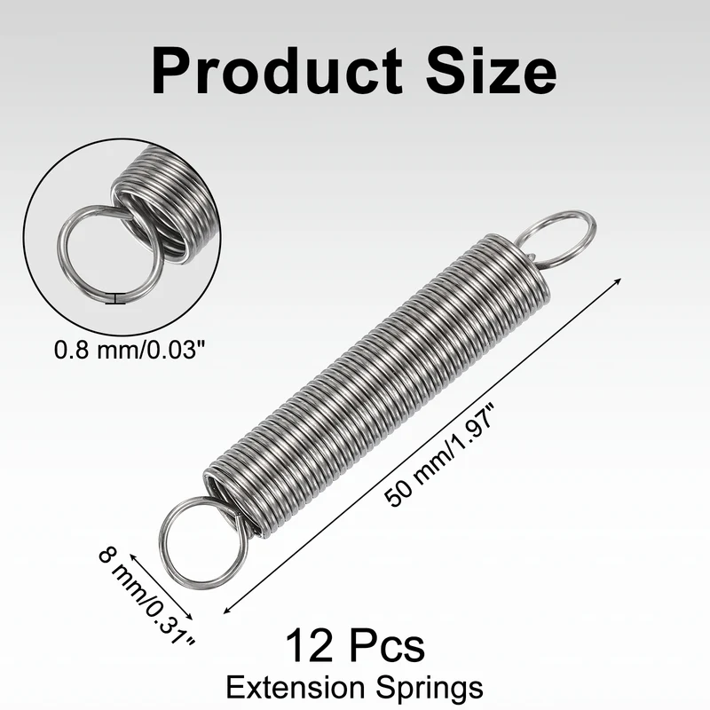 12pcs Extension Springs,0.03"x0.31"x1.97" 304 Stainless Steel Spring