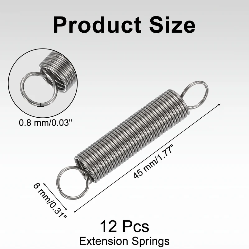 12pcs Extension Springs,0.03"x0.31"x1.77" 304 Stainless Steel Spring