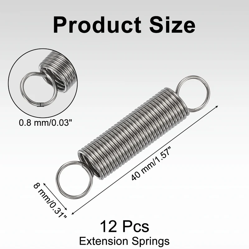 12pcs Extension Springs,0.03"x0.31"x1.57" 304 Stainless Steel Spring
