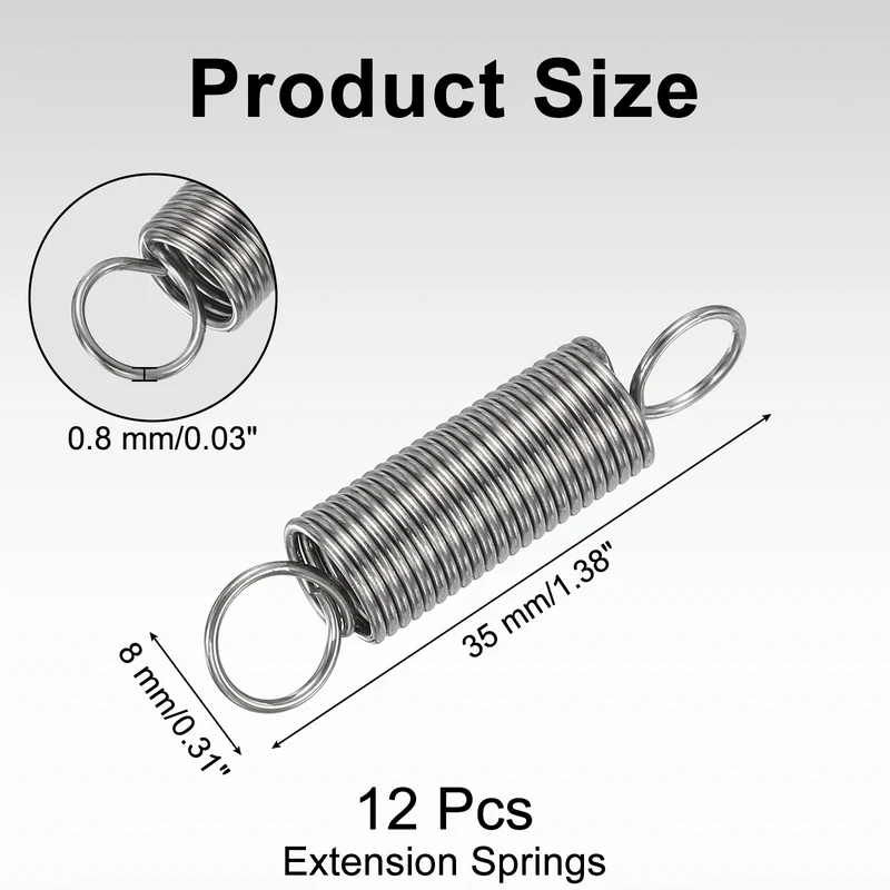 12pcs Extension Springs,0.03"x0.31"x1.38" 304 Stainless Steel Spring