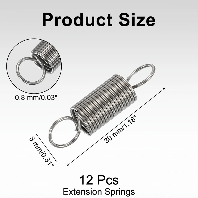 12pcs Extension Springs,0.03"x0.31"x1.18" 304 Stainless Steel Spring