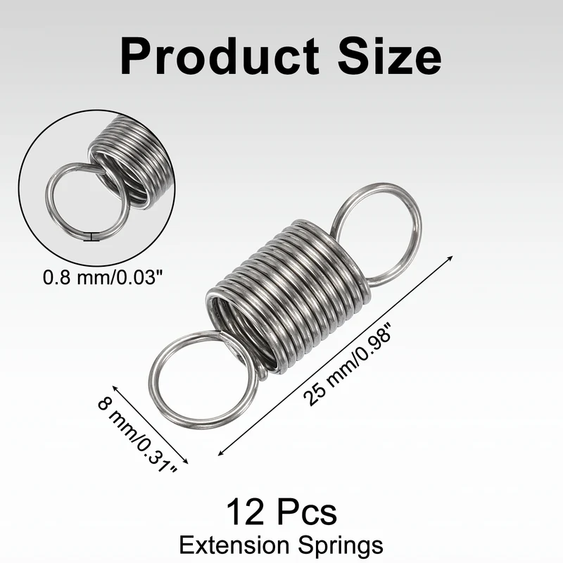 12pcs Extension Springs,0.03"x0.31"x0.98" 304 Stainless Steel Spring