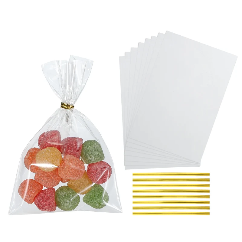 Treat Bags 50 Pcs 5x3 Inch Candy Gift Bags with Twist Ties Clear