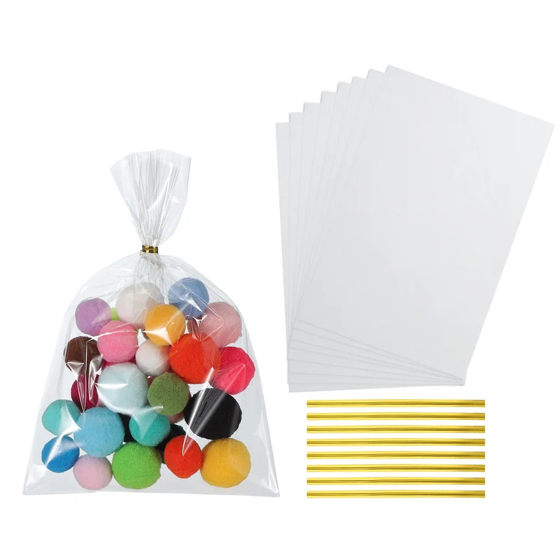 Treat Bags 100 Pcs 9x6 Inch Candy Gift Bags with Twist Ties Clear
