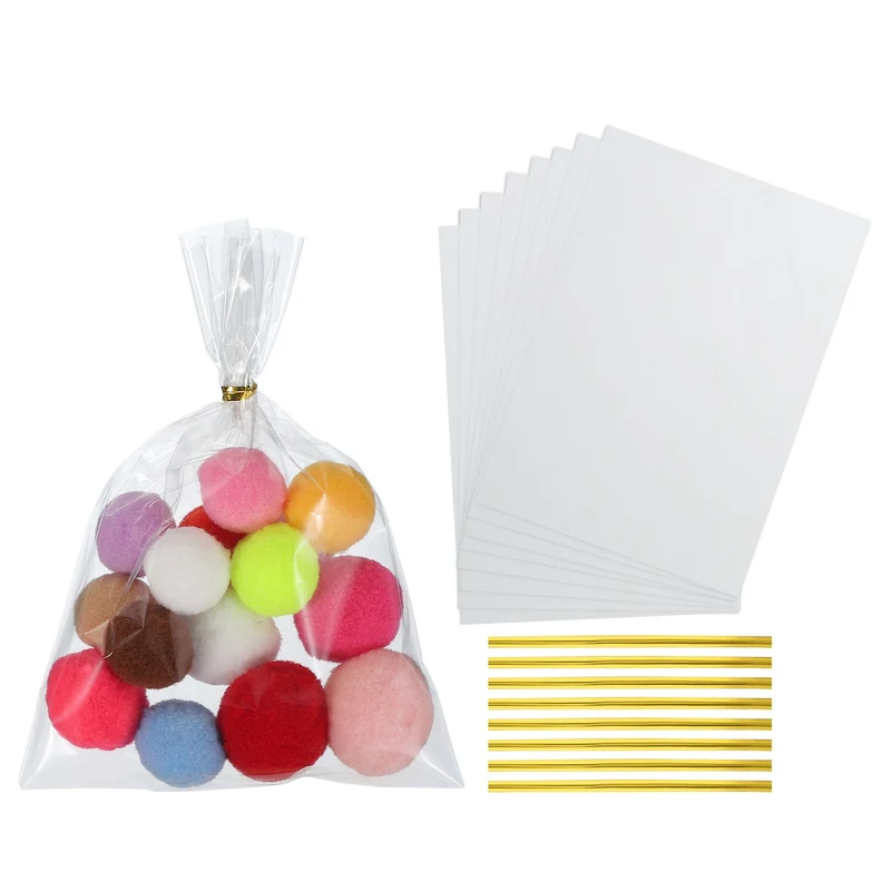 Treat Bags 100 Pcs 7x5 Inch Candy Gift Bags with Twist Ties Clear