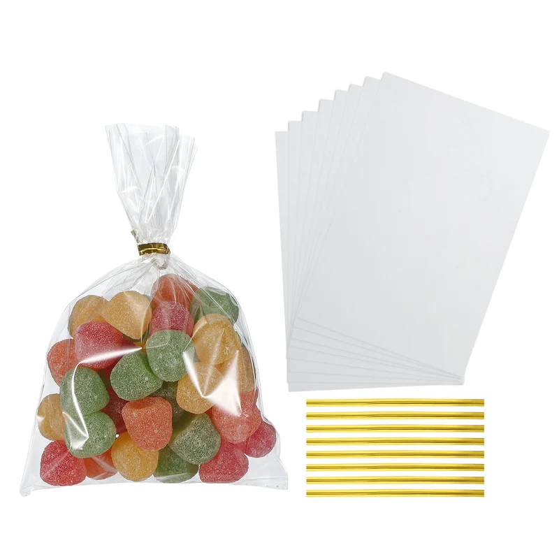 Treat Bags 100 Pcs 6x4 Inch Candy Gift Bags with Twist Ties Clear