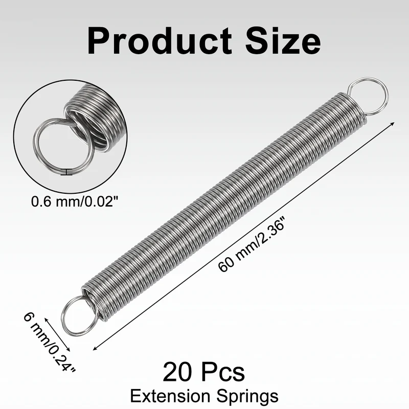 20pcs Extension Springs,0.02"x0.24"x2.36" 304 Stainless Steel Spring