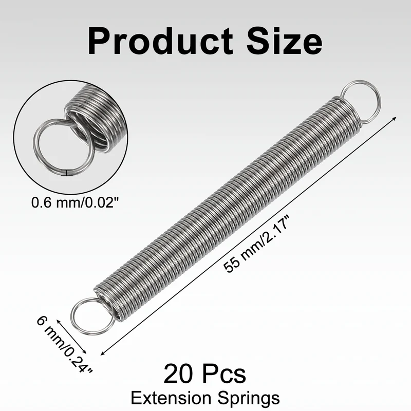 20pcs Extension Springs,0.02"x0.24"x2.17" 304 Stainless Steel Spring