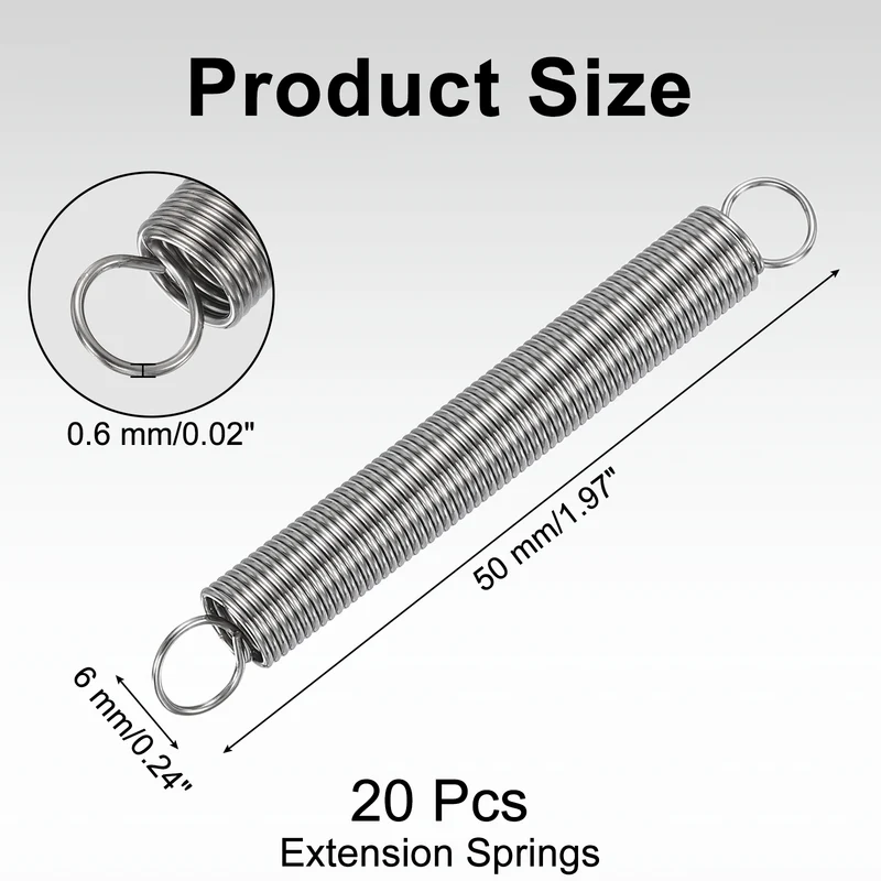 20pcs Extension Springs,0.02"x0.24"x1.97" 304 Stainless Steel Spring