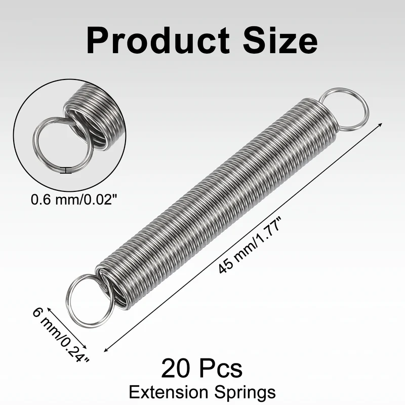 20pcs Extension Springs,0.02"x0.24"x1.77" 304 Stainless Steel Spring
