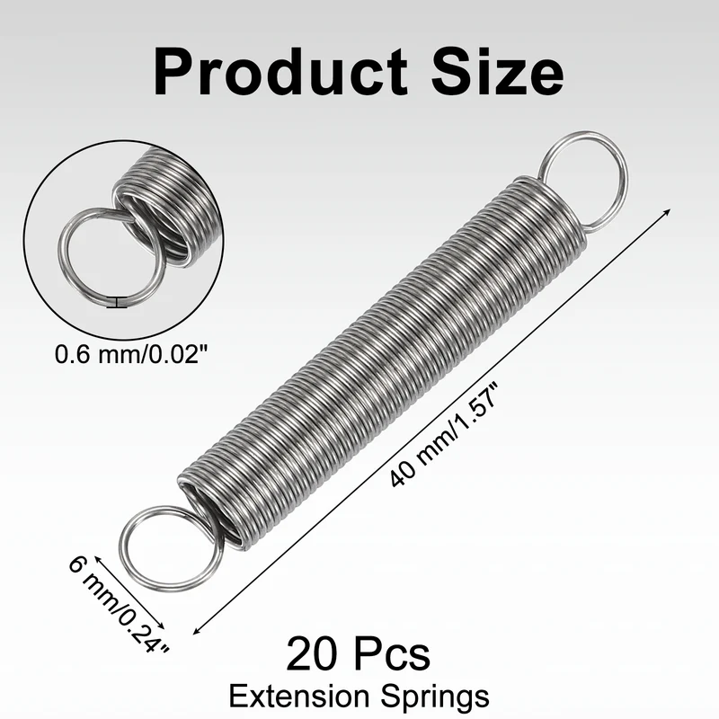 20pcs Extension Springs,0.02"x0.24"x1.57" 304 Stainless Steel Spring