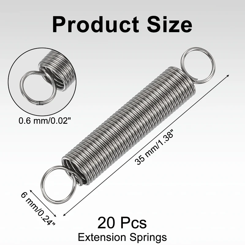 20pcs Extension Springs,0.02"x0.24"x1.38" 304 Stainless Steel Spring