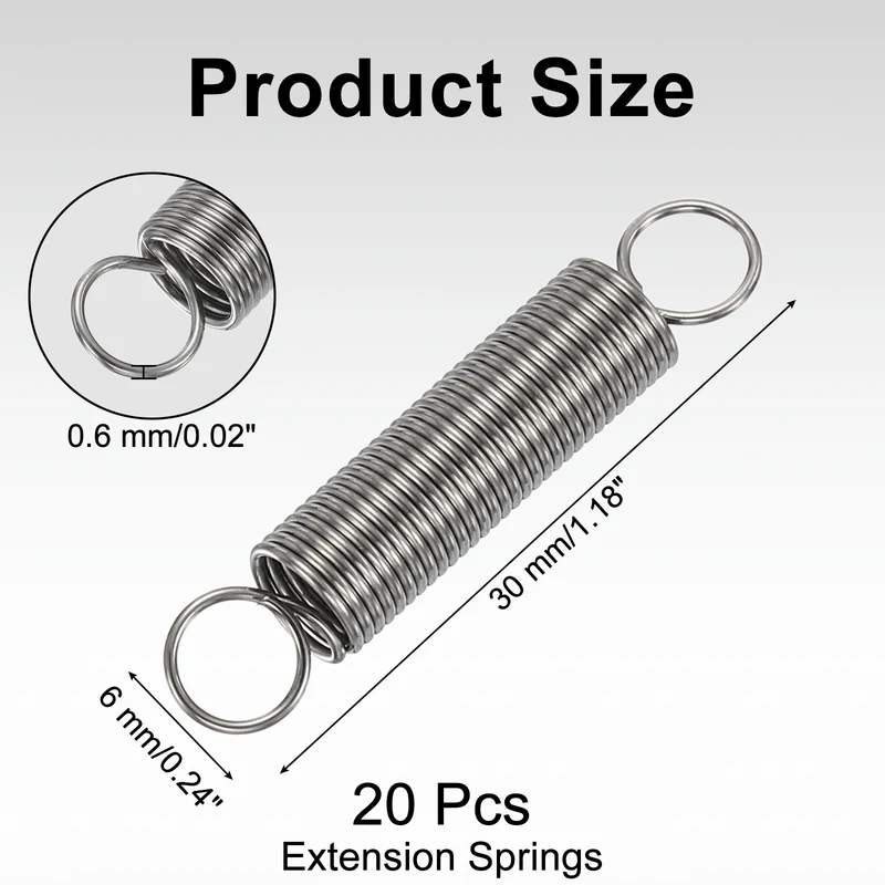 20pcs Extension Springs,0.02"x0.24"x1.18" 304 Stainless Steel Spring