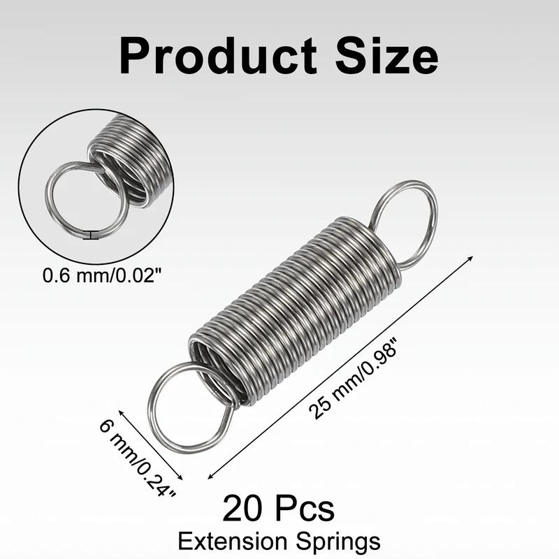 20pcs Extension Springs,0.02"x0.24"x0.98" 304 Stainless Steel Spring