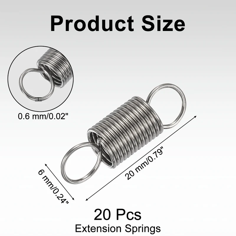 20pcs Extension Springs,0.02"x0.24"x0.79" 304 Stainless Steel Spring